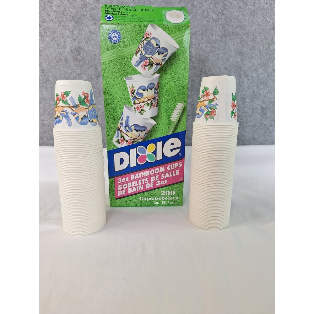 Vintage Dixie 3oz Bathroom Cups Bluebirds Design approx 140 Count  Partial Set